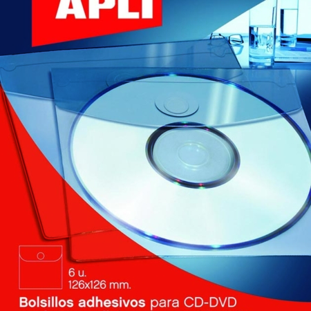 PACK DE 6 BOLSILLOS AUTOADHESIVOS PARA CD-ROM APLI