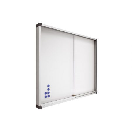 Vitrina de pizarra lacada blanca con puertas correderas de metacrilato de 100 x 120 cm Planning Sisplamo