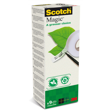 Pack de 9 rollos de cinta adhesiva Scotch Magic 900 ecológica 19mm x 33m
