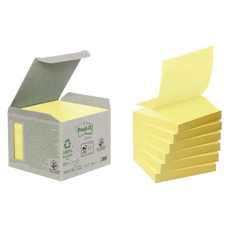 Caja de 6 tacos de notas adhesivas recicladas Post-it R-330 zig-zag 76 x 76 mm