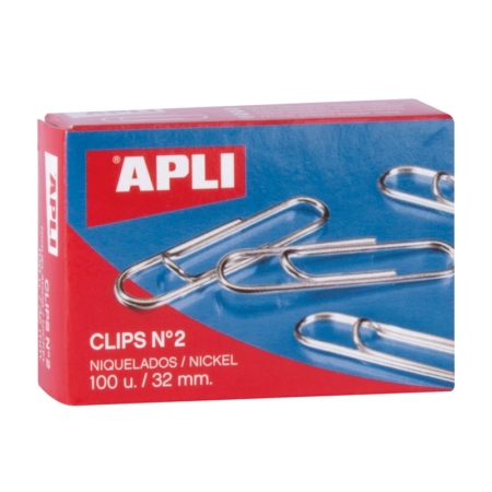 Caja de 100 clips niquelados Apli 32 mm nº 2