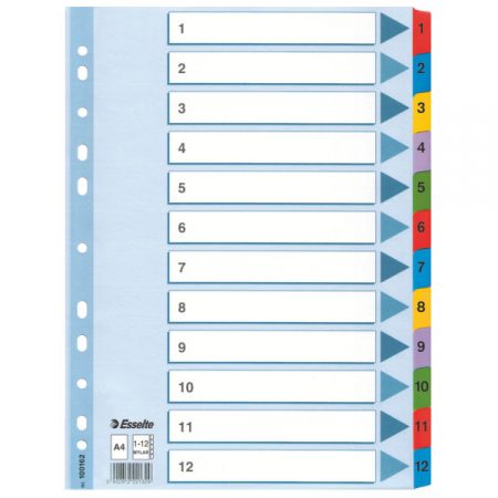 Índice numérico (1-12) multitaladro de cartón blanco A4 Esselte