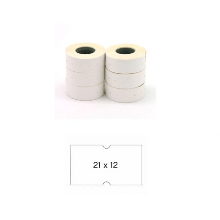 Pack de 6 rollos de etiquetas blancas permanentes para etiquetadora Apli 21 x 12 mm