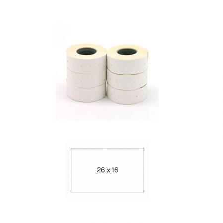 Pack de 6 rollos de etiquetas blancas  para etiquetadora Apli 26 x 16 mm