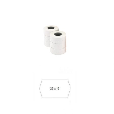 Pack de 6 rollos de etiquetas blancas permanentes sinusoidales para etiquetadora Apli 26 x 16 mm