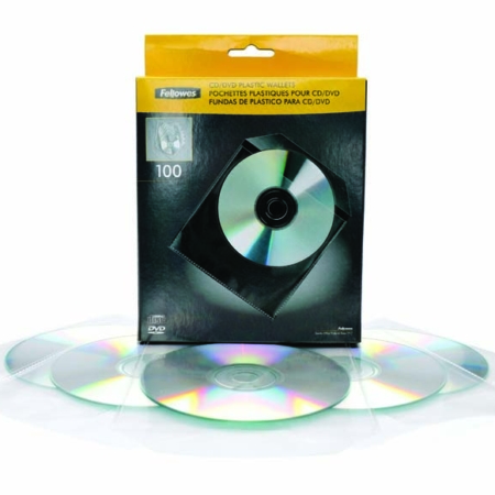 PACK DE 100 SOBRES DE PLÁSTICO PARA CD/DVD FELLOWES