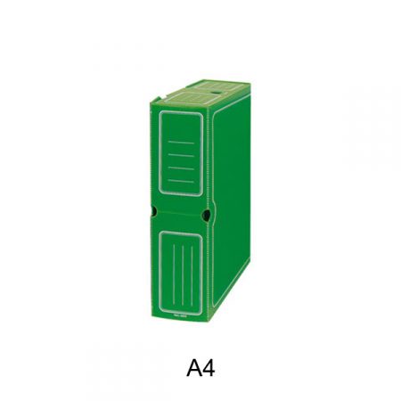 Caja de transferencia de cartón forrado en Geltex verde A4 con ollao y lomo de 110 mm Mariola