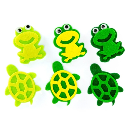 Pack de 12 ranas y tortugas adhesivas de fieltro 3D