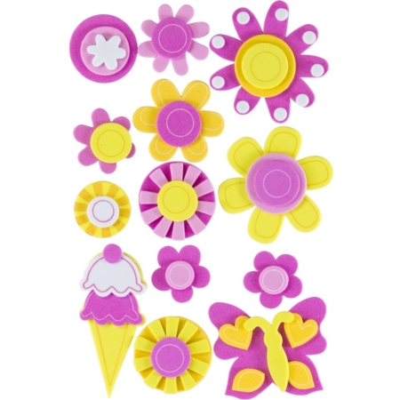 Set de figuras adhesivas de goma eva 3D flores y helado