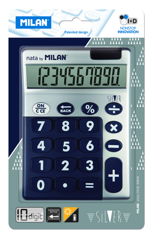 Calculadora Milan Digitos Silver Azul Teclas Grandes Material De Oficina Material Escolar