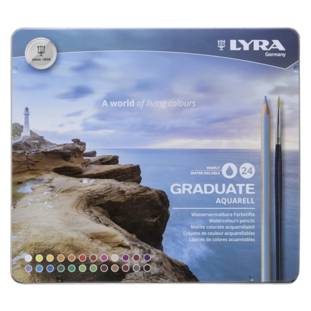 Estuche metálico de 24 lápices de colores acuarelables con pincel Lyra Graduate Aquarell