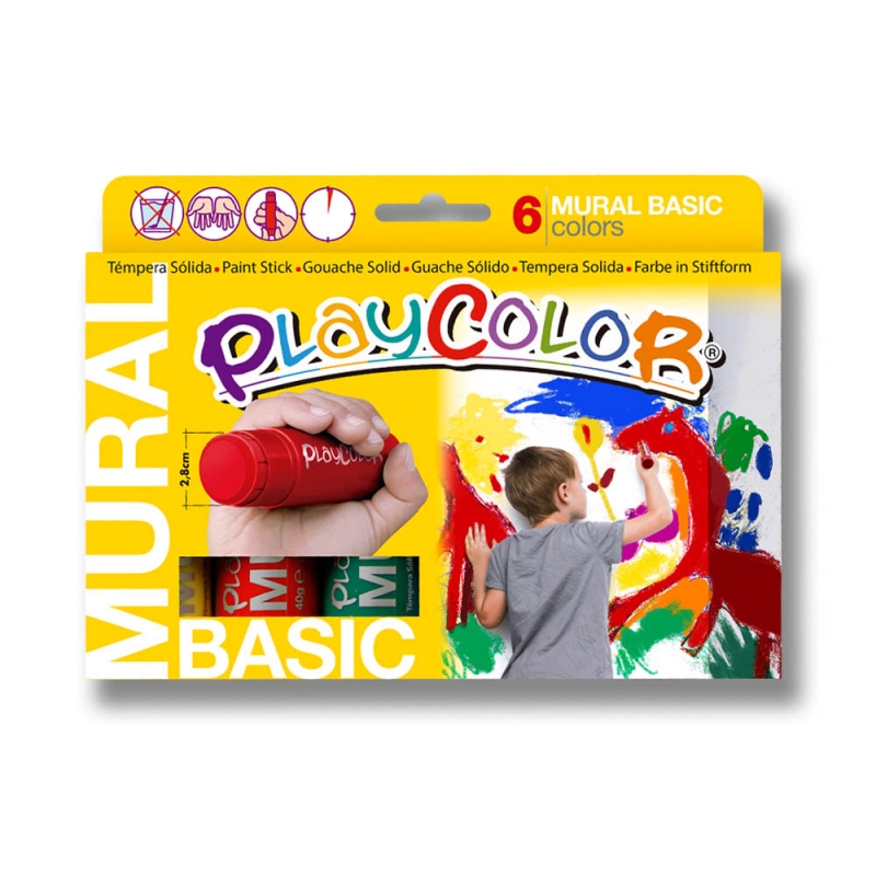 Tempera solida en barra playcolor escolar caja de 6 colores
