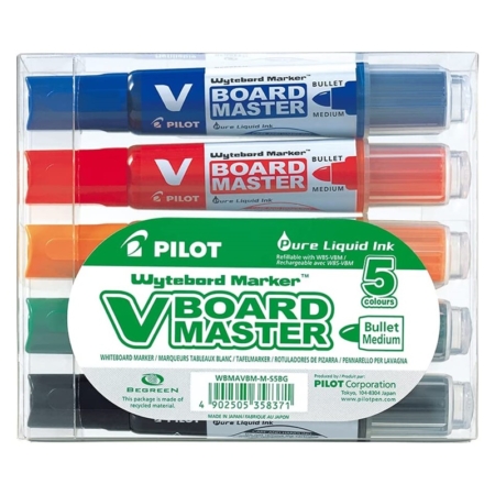Set de 5 rotuladores reciclados para pizarra blanca de punta redonda Pilot V-board Master