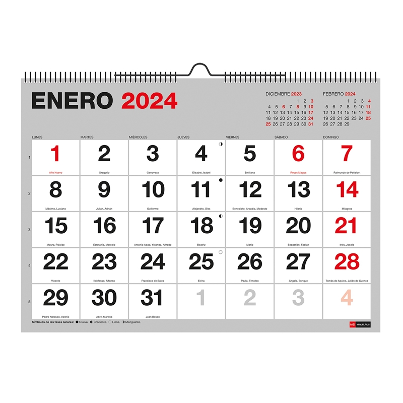 Calendario de pared 2024 Miquelrius A4 números grandes basic