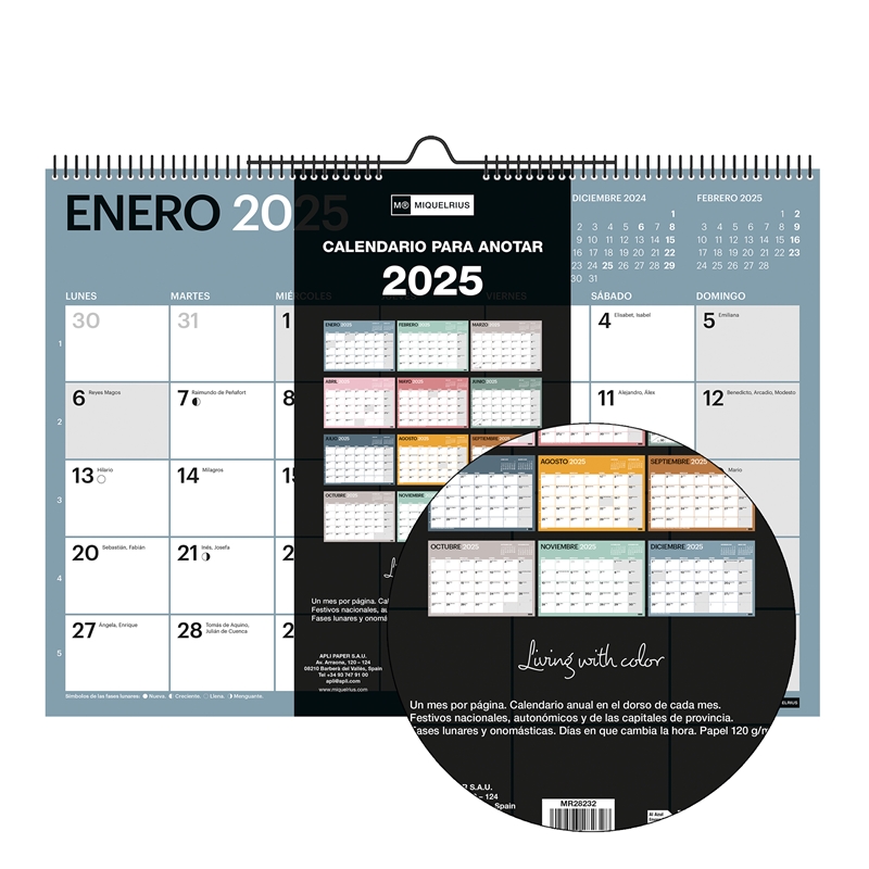 Calendario de pared 2025 Miquelrius A3 chromat